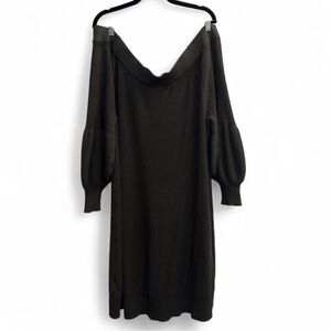 City Chic Plus Size 22 Slouchy Off Shoulder Sweater Dress in Dark Olive Green